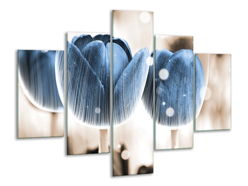 Canvas schilderij Tulp | Blauw, Wit | 100x70cm 5Luik