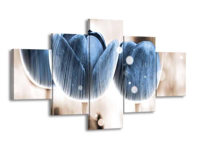 Canvas schilderij Tulp | Blauw, Wit | 125x70cm 5Luik