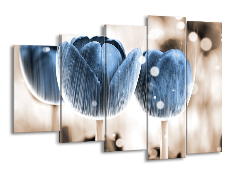 Canvas schilderij Tulp | Blauw, Wit | 150x100cm 5Luik