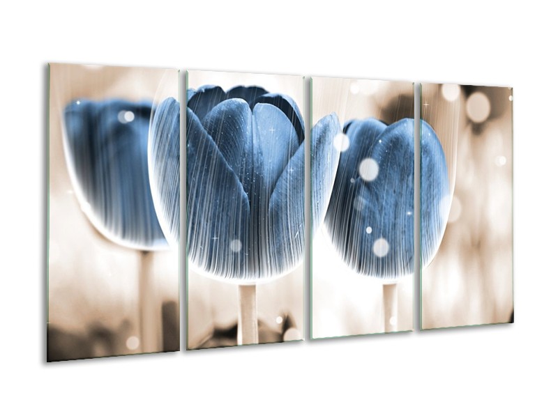 Canvas schilderij Tulp | Blauw, Wit | 160x80cm 4Luik