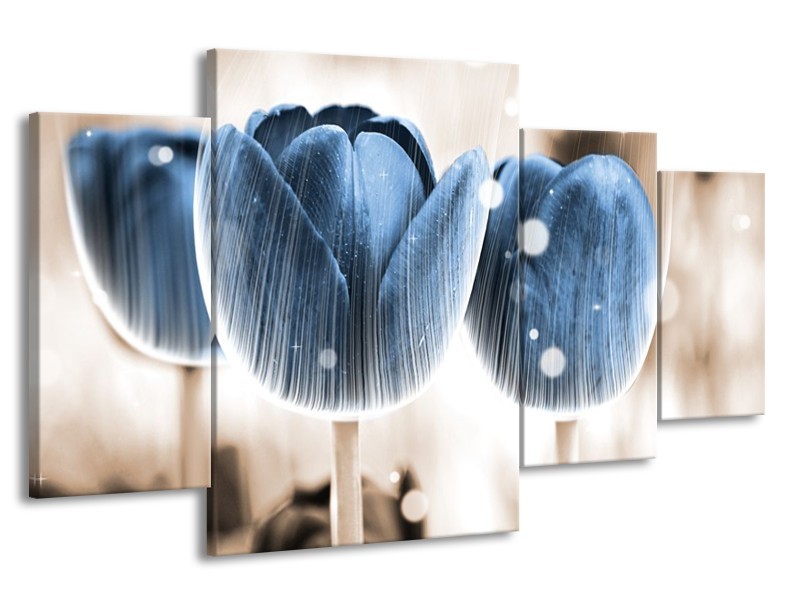Canvas schilderij Tulp | Blauw, Wit | 160x90cm 4Luik