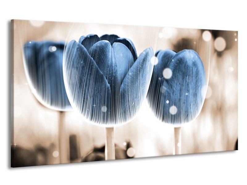 Canvas schilderij Tulp | Blauw, Wit | 190x100cm 1Luik