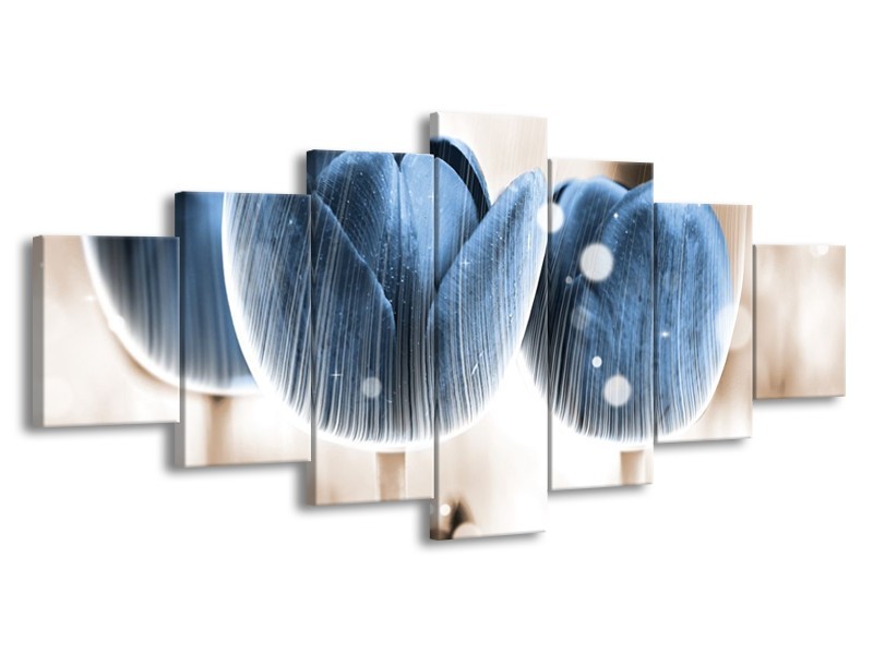 Canvas schilderij Tulp | Blauw, Wit | 210x100cm 7Luik