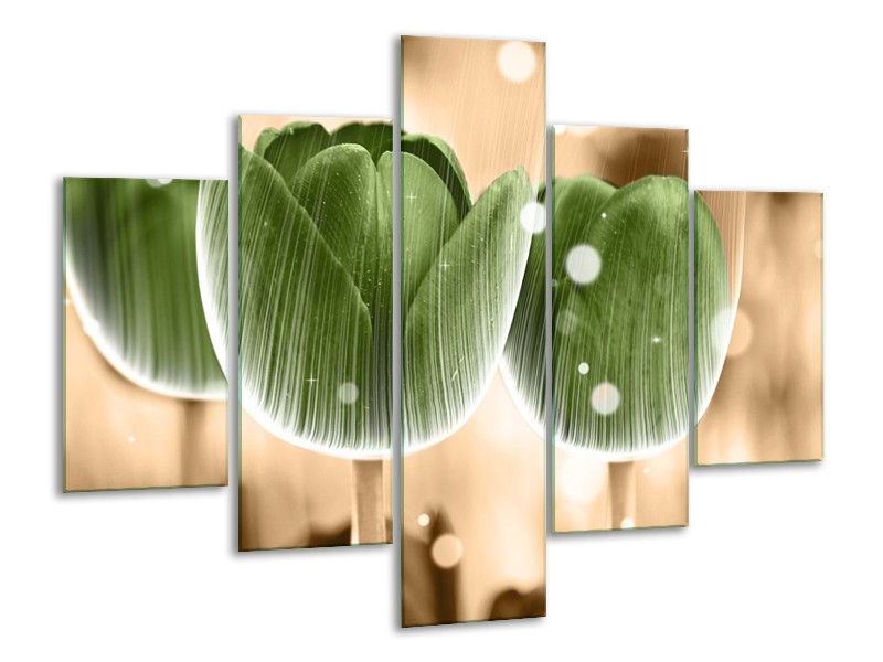 Canvas schilderij Tulp | Groen, Bruin | 100x70cm 5Luik