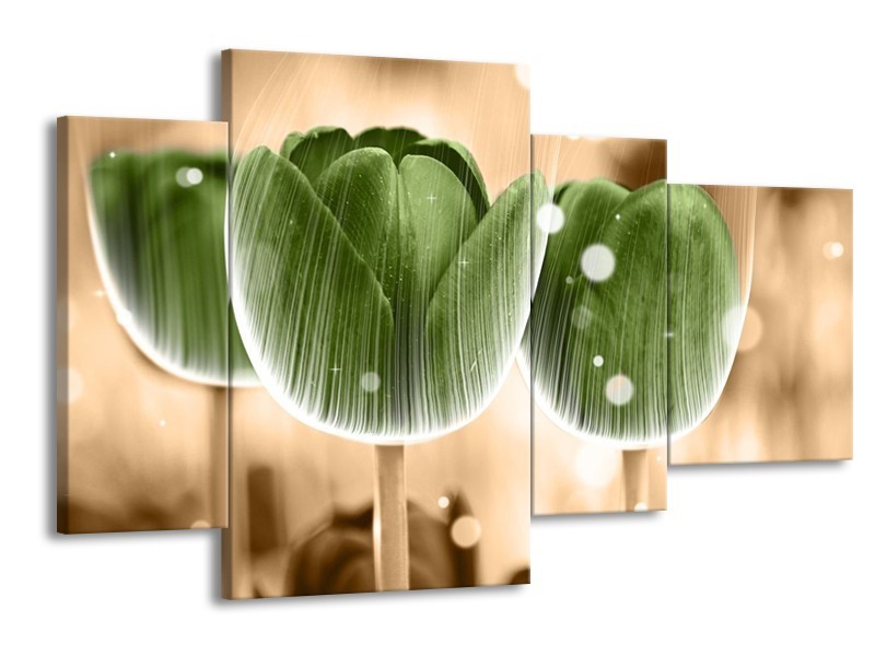 Canvas schilderij Tulp | Groen, Bruin | 120x75cm 4Luik