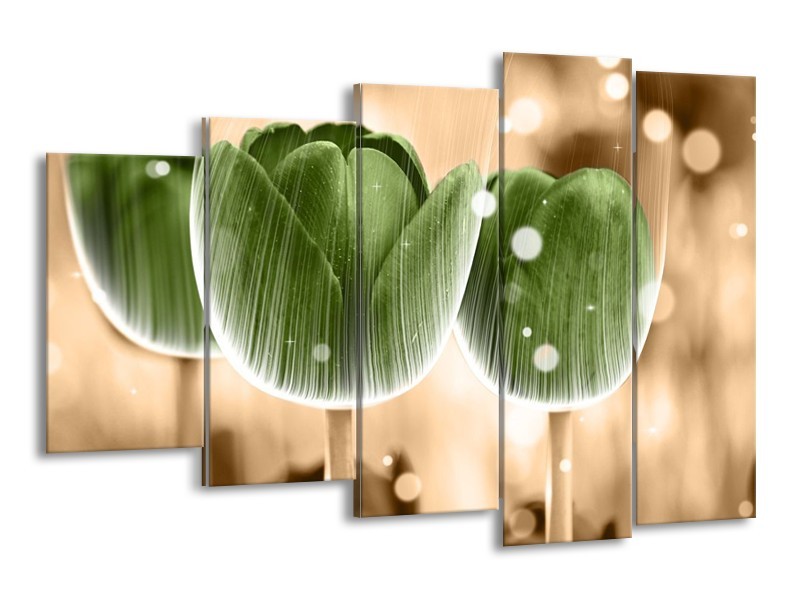 Canvas schilderij Tulp | Groen, Bruin | 150x100cm 5Luik