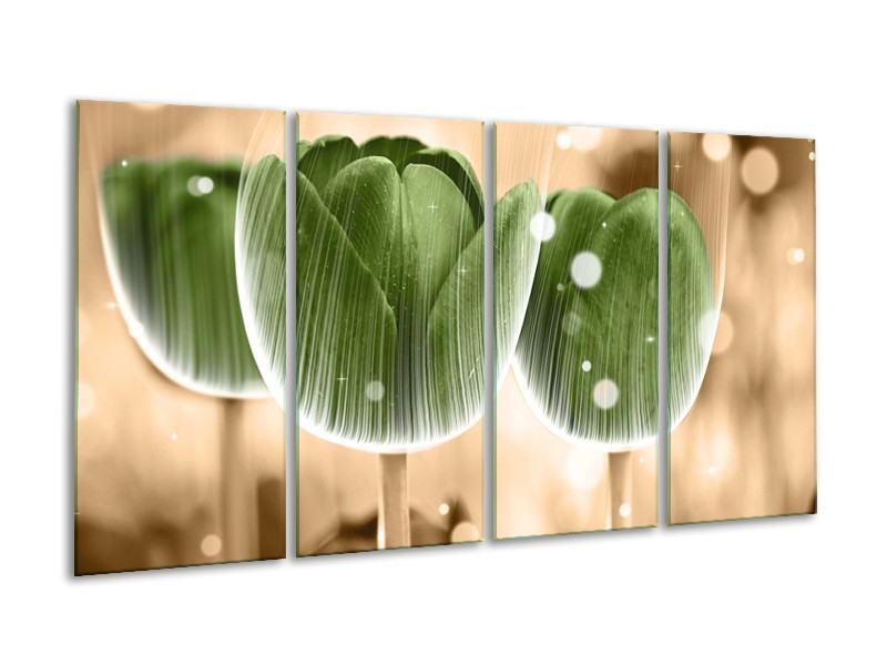Canvas schilderij Tulp | Groen, Bruin | 160x80cm 4Luik