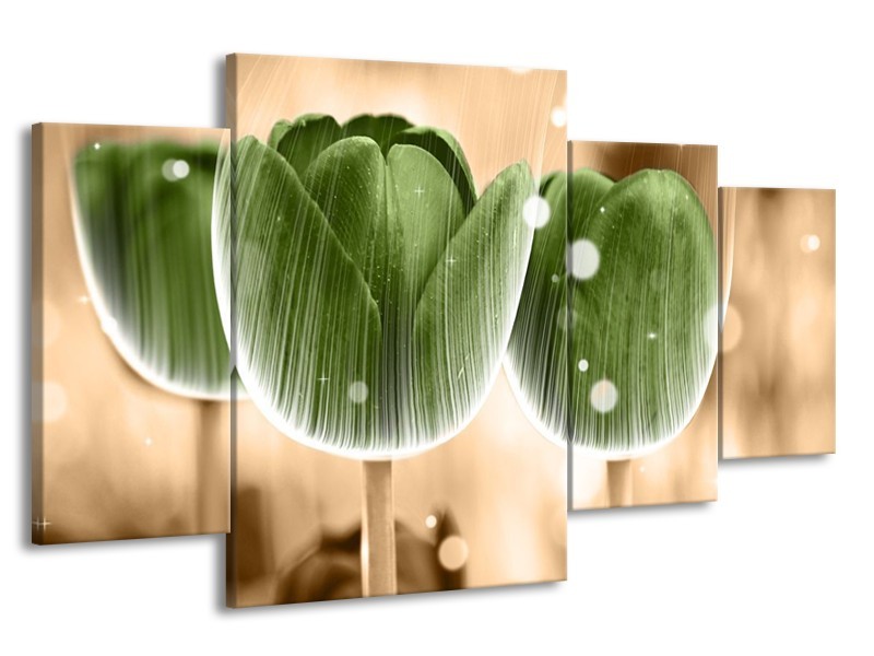 Canvas schilderij Tulp | Groen, Bruin | 160x90cm 4Luik