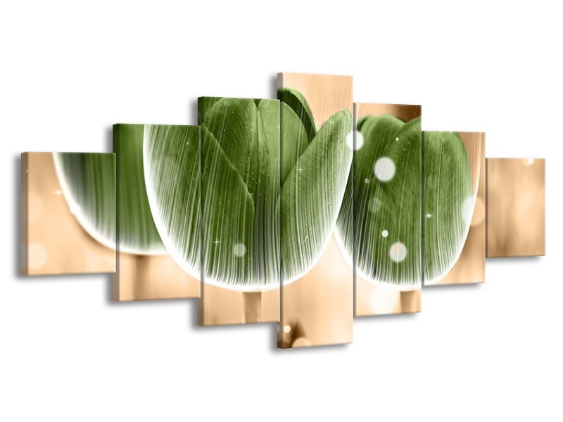 Canvas schilderij Tulp | Groen, Bruin | 210x100cm 7Luik