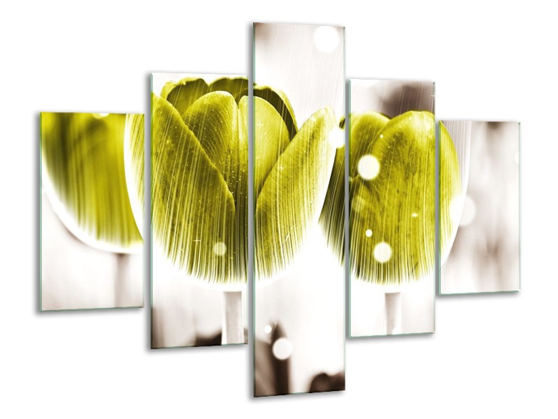 Canvas schilderij Tulp | Geel, Wit | 100x70cm 5Luik