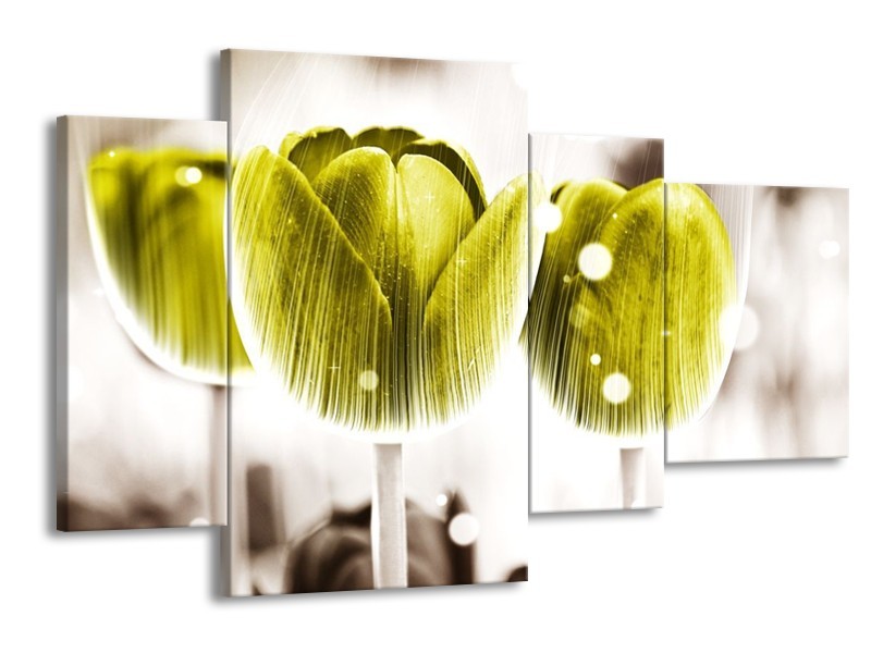 Canvas schilderij Tulp | Geel, Wit | 120x75cm 4Luik