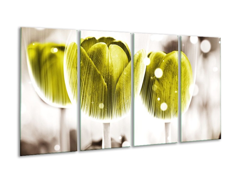 Canvas schilderij Tulp | Geel, Wit | 160x80cm 4Luik