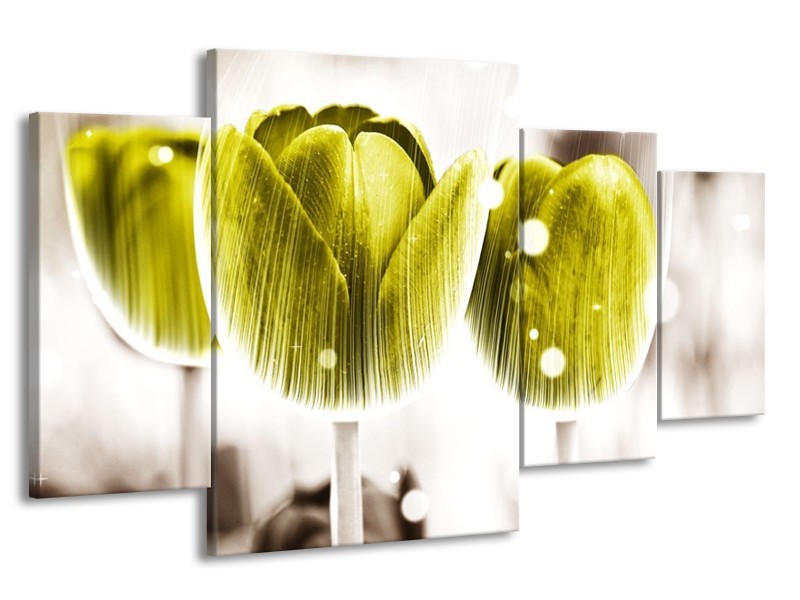 Canvas schilderij Tulp | Geel, Wit | 160x90cm 4Luik
