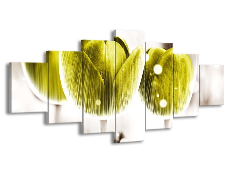Canvas schilderij Tulp | Geel, Wit | 210x100cm 7Luik