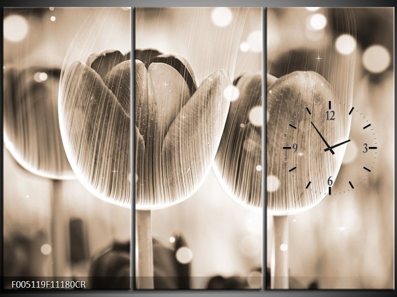 Klok schilderij Tulp | Grijs | 111x80cm 3Luik