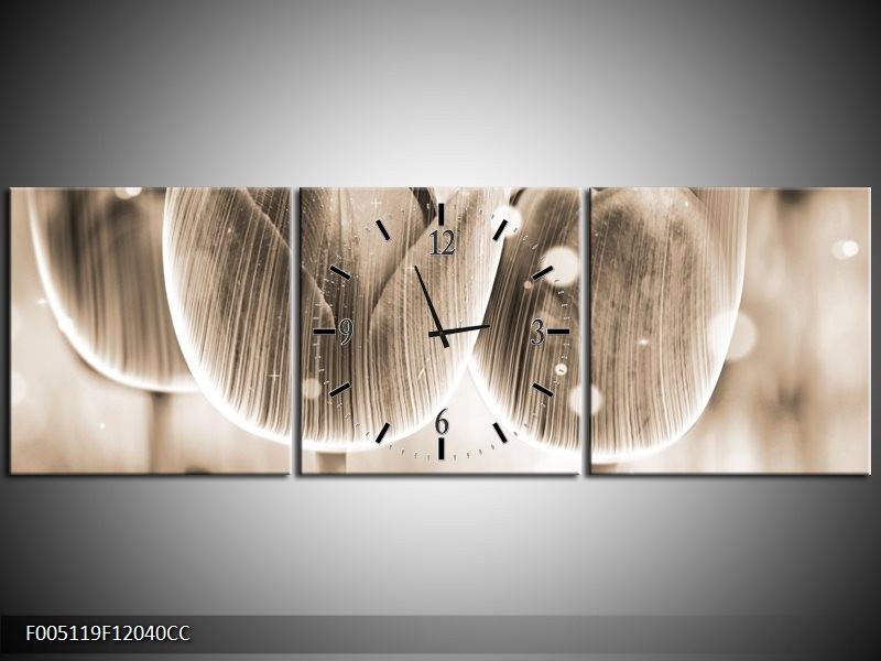 Klok schilderij Tulp | Grijs | 120x40cm 3Luik