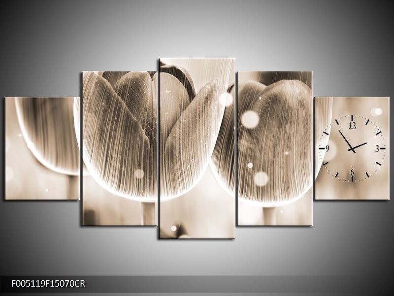 Klok schilderij Tulp | Grijs | 150x70cm 5Luik