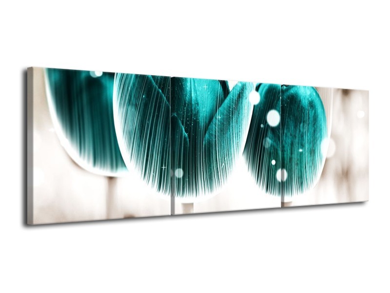 Canvas schilderij Tulp | Blauw, Wit | 120x40cm 3Luik