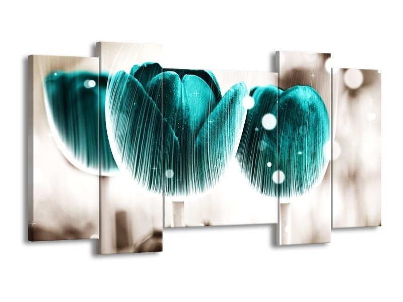 Canvas schilderij Tulp | Blauw, Wit | 120x65 5Luik