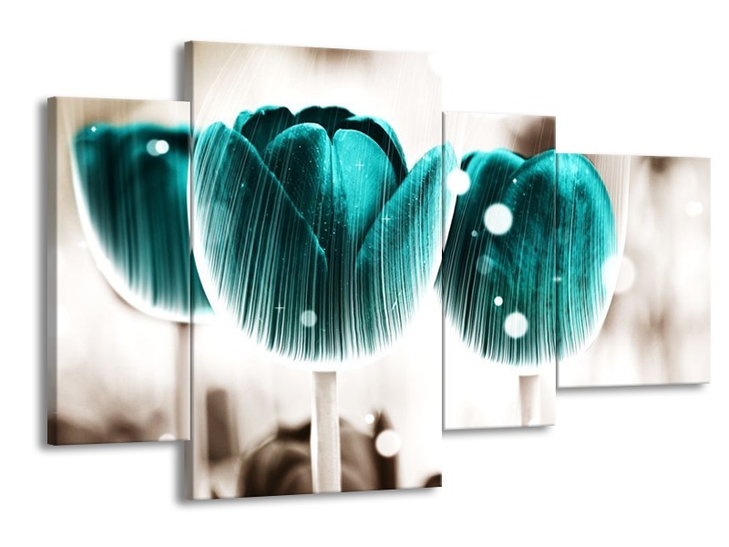 Canvas schilderij Tulp | Blauw, Wit | 120x75cm 4Luik
