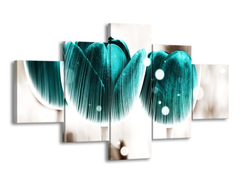 Canvas schilderij Tulp | Blauw, Wit | 125x70cm 5Luik