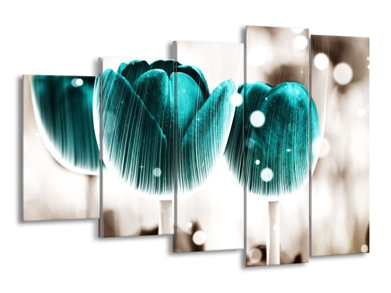 Canvas schilderij Tulp | Blauw, Wit | 150x100cm 5Luik