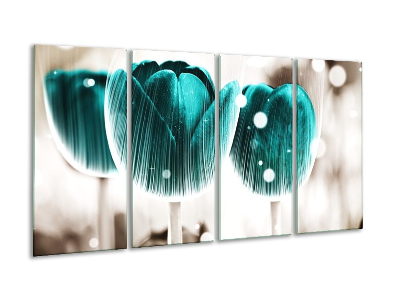 Canvas schilderij Tulp | Blauw, Wit | 160x80cm 4Luik