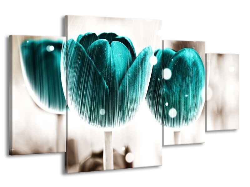 Canvas schilderij Tulp | Blauw, Wit | 160x90cm 4Luik