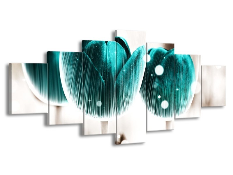 Canvas schilderij Tulp | Blauw, Wit | 210x100cm 7Luik