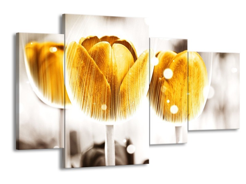 Canvas schilderij Tulp | Geel, Wit | 120x75cm 4Luik