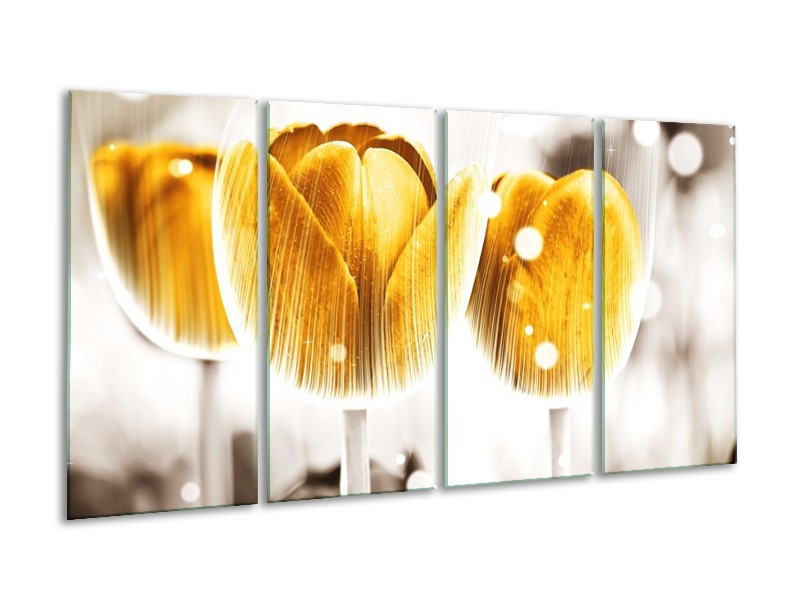 Canvas schilderij Tulp | Geel, Wit | 160x80cm 4Luik