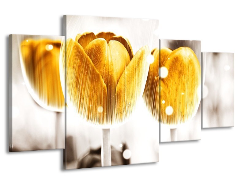 Canvas schilderij Tulp | Geel, Wit | 160x90cm 4Luik