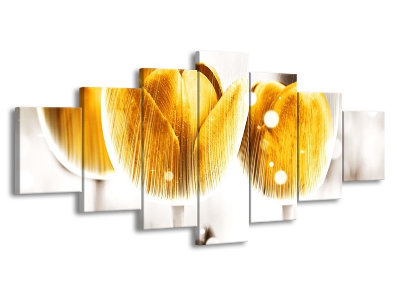 Canvas schilderij Tulp | Geel, Wit | 210x100cm 7Luik