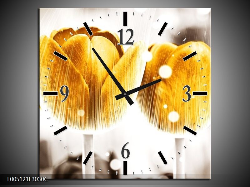 Klok schilderij Tulp | Geel, Wit | 30x30cm 1Luik