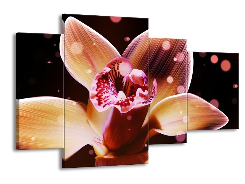 Canvas schilderij Tulp | Geel, Zwart | 120x75cm 4Luik