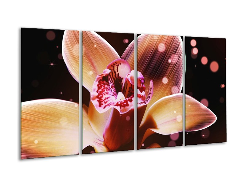 Canvas schilderij Tulp | Geel, Zwart | 160x80cm 4Luik