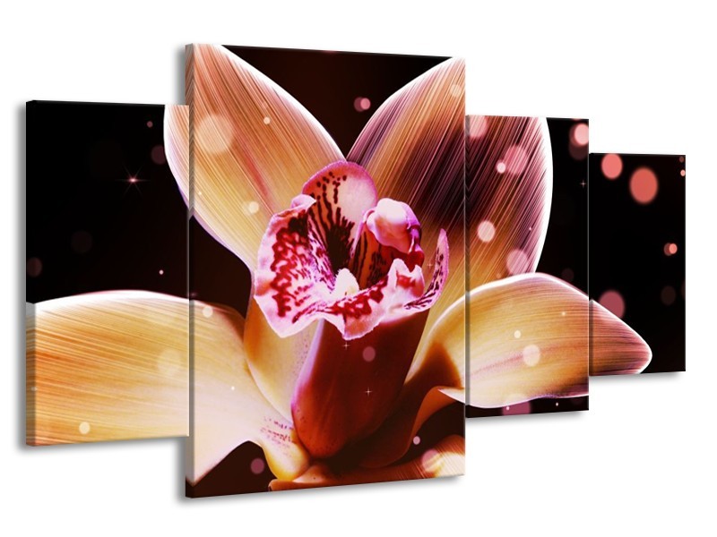 Canvas schilderij Tulp | Geel, Zwart | 160x90cm 4Luik