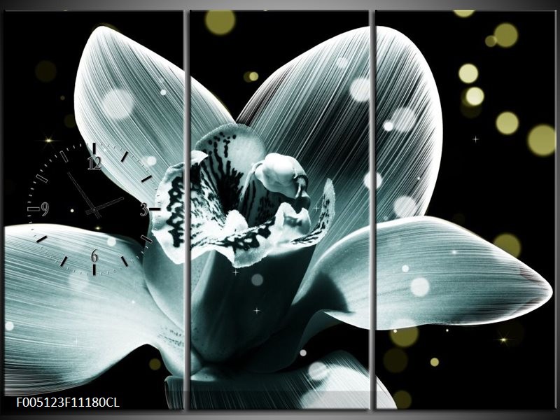 Klok schilderij Iris | Blauw, Zwart | 111x80cm 3Luik