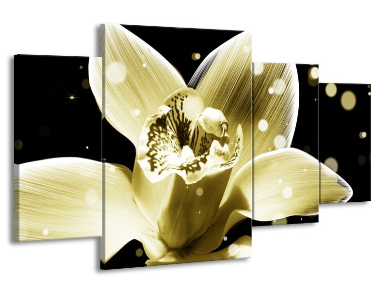 Canvas schilderij Iris | Geel, Zwart | 160x90cm 4Luik