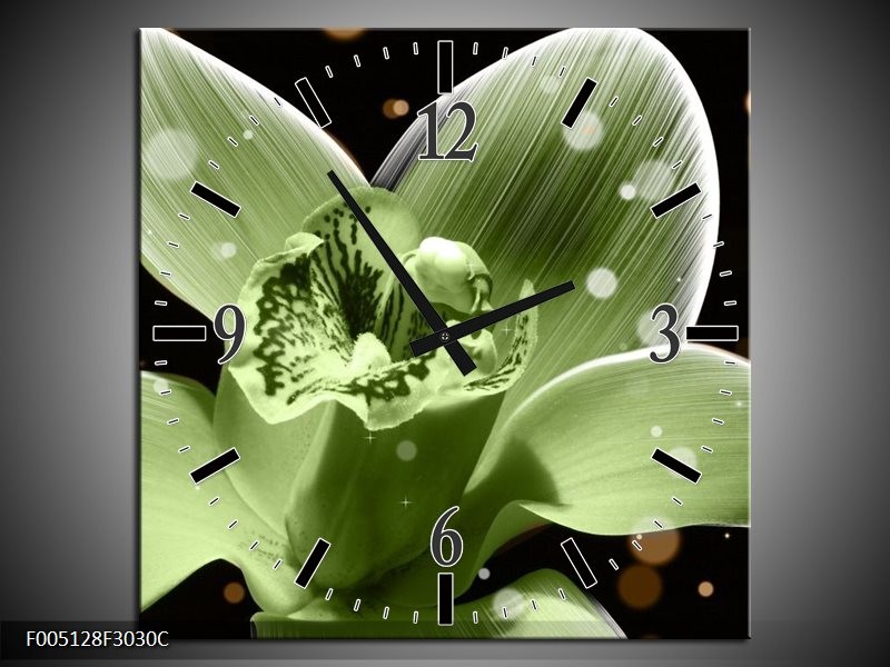 Klok schilderij Iris | Groen, Zwart | 30x30cm 1Luik