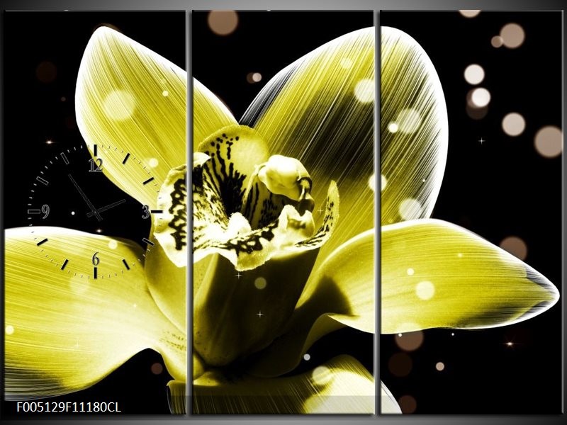 Klok schilderij Iris | Geel, Zwart | 111x80cm 3Luik