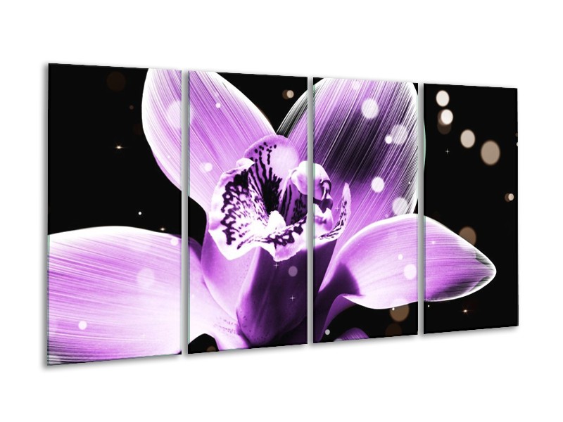 Canvas schilderij Iris | Paars, Zwart | 160x80cm 4Luik