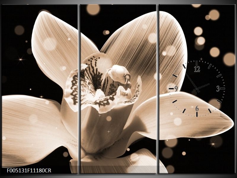 Klok schilderij Bloem | Grijs, Zwart | 111x80cm 3Luik