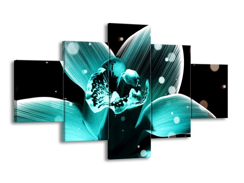 Canvas schilderij Bloem | Blauw, Zwart | 125x70cm 5Luik
