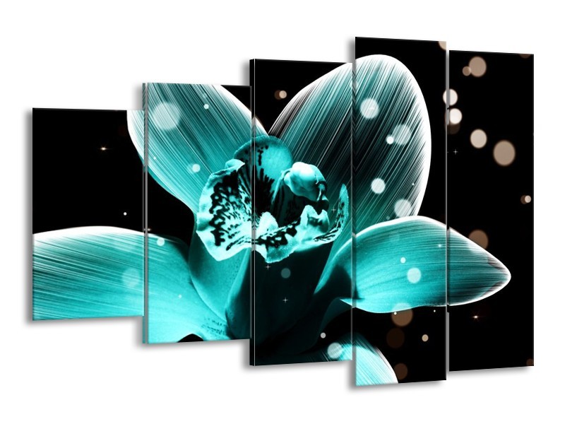 Canvas schilderij Bloem | Blauw, Zwart | 150x100cm 5Luik