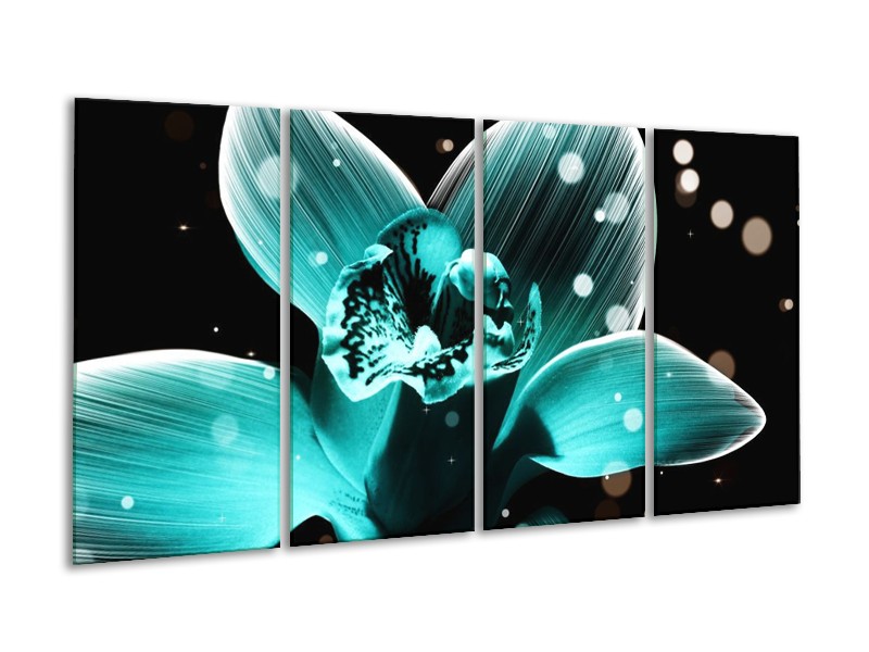 Canvas schilderij Bloem | Blauw, Zwart | 160x80cm 4Luik