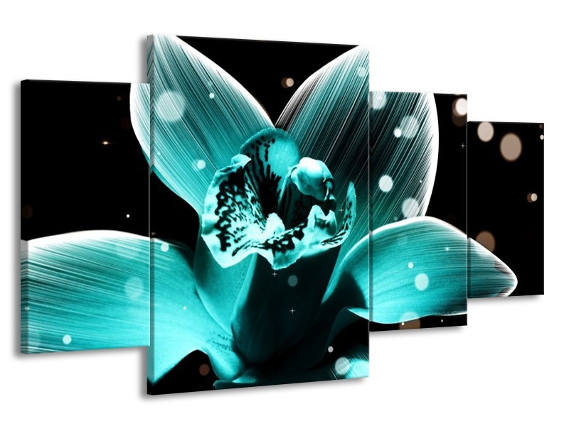 Canvas schilderij Bloem | Blauw, Zwart | 160x90cm 4Luik
