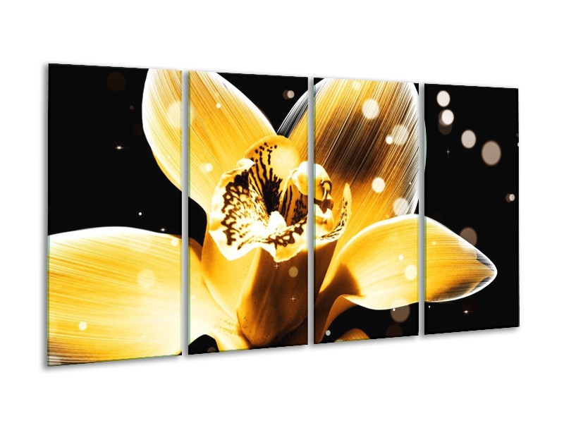 Canvas schilderij Bloem | Geel, Zwart | 160x80cm 4Luik