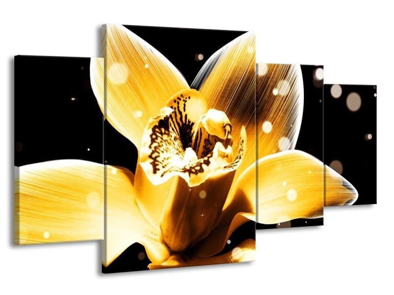 Canvas schilderij Bloem | Geel, Zwart | 160x90cm 4Luik