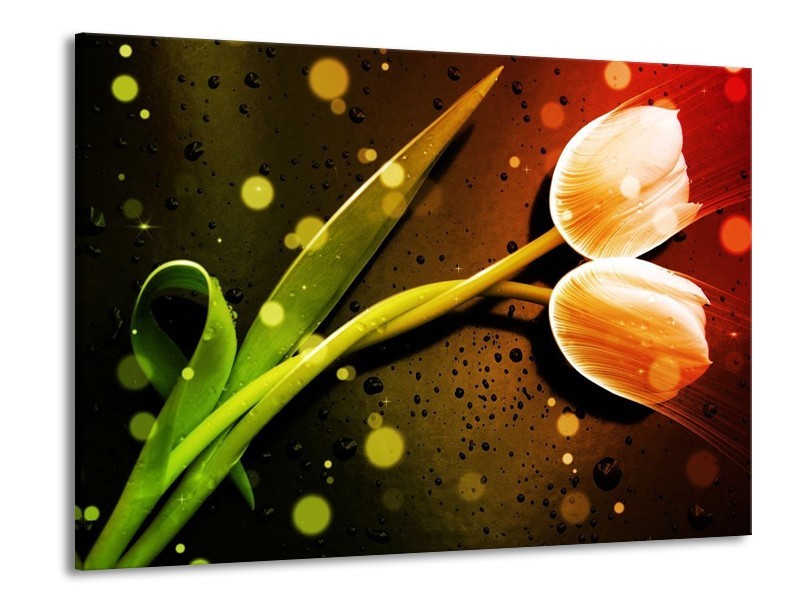 Canvas schilderij Tulp | Oranje, Groen, Rood | 100x70cm 1Luik